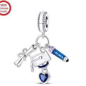 Sterling Silver Graduation Charm with Blue Accents